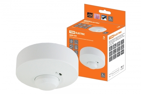 TDM ELECTRIC SQ0324-0028 Датчик движения микроволновый (потол.) ДДМ-03П 5,8ГГц, 1200Вт, 10-720с, 1-8м, 3+лк, 180(сбоку)+360(сверху)гр, IP33, TDM
